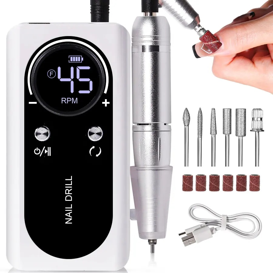 Portable Electric Nail File — 45000 RPM, Quiet, Rechargeable