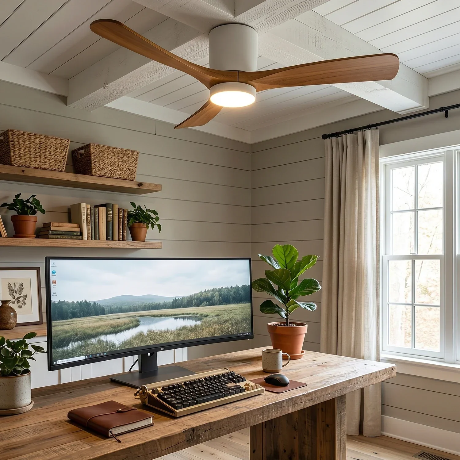 Propeller Style Wooden Ceiling Fan Light | wildoxy