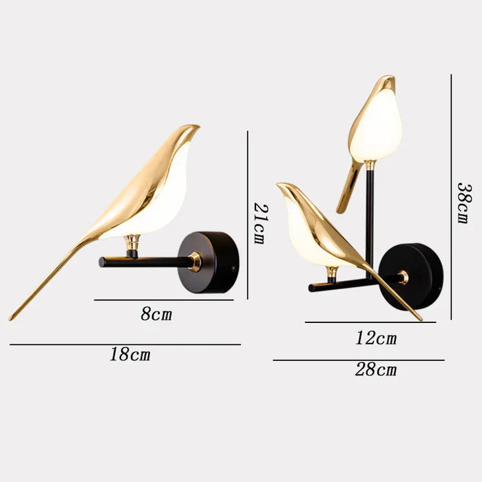 Goldene LED-Wandleuchte in Vogelform – warmes Licht