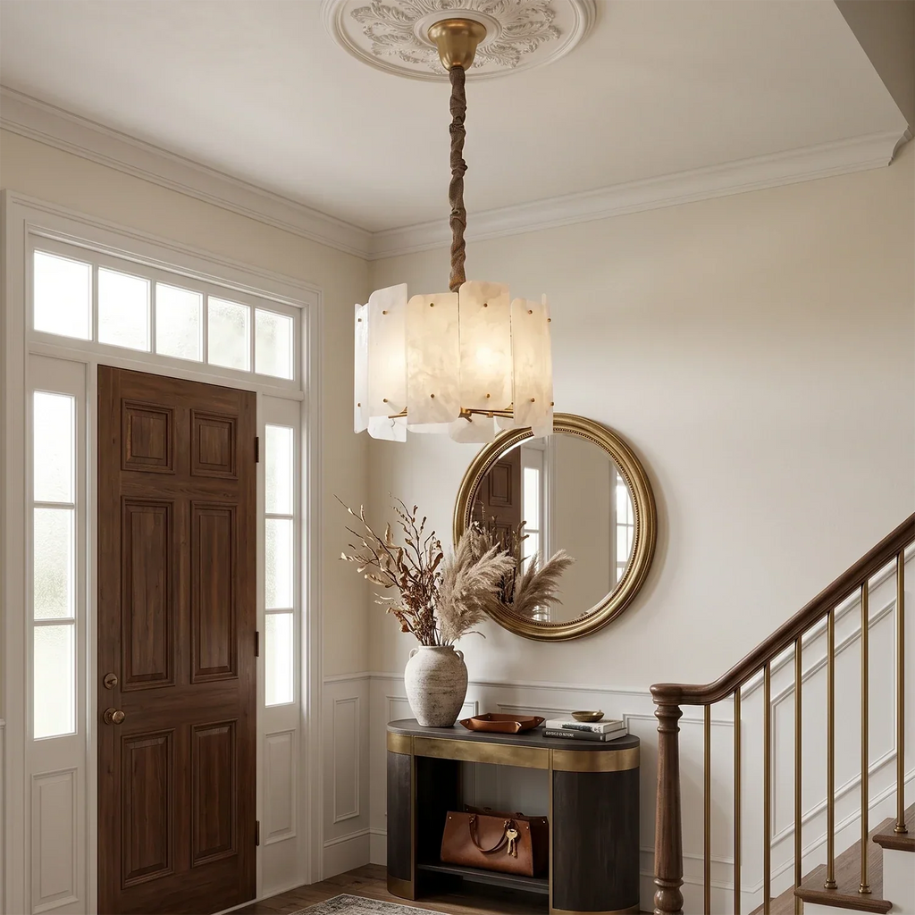 Rainer Shingled Alabaster Drum Chandelier | wildoxy