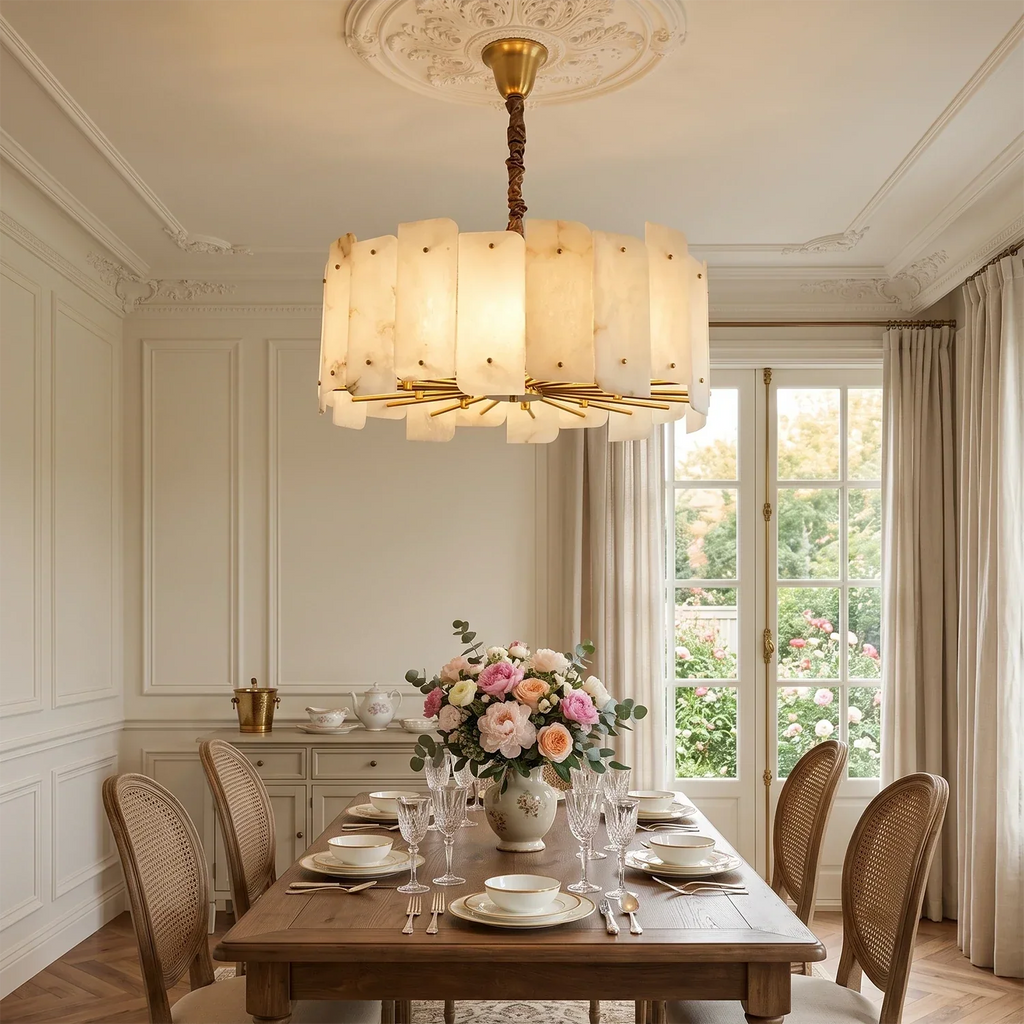 Rainer Shingled Alabaster Drum Chandelier | wildoxy