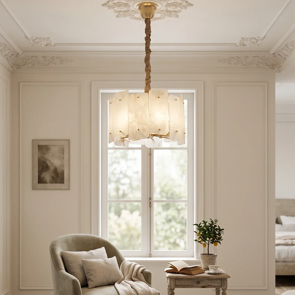 Rainer Shingled Alabaster Drum Chandelier | wildoxy