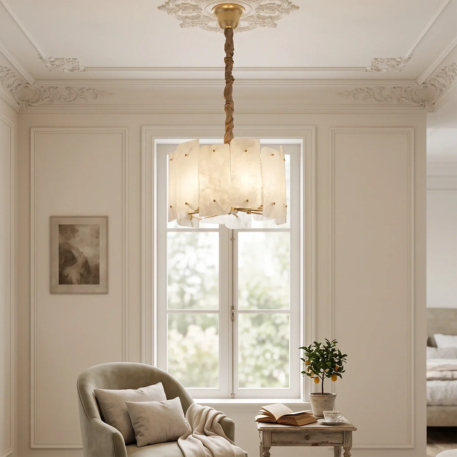 Rainer Shingled Alabaster Drum Chandelier | wildoxy