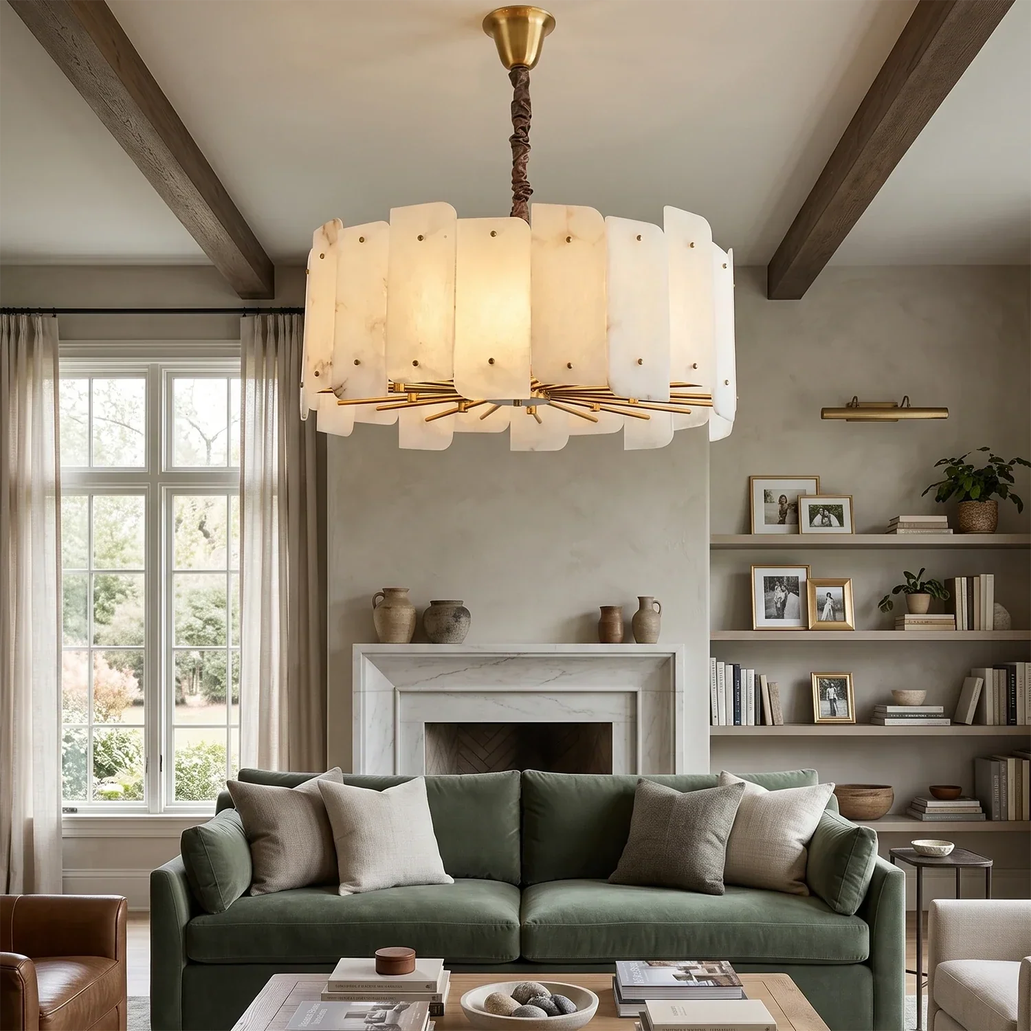 Rainer Shingled Alabaster Drum Chandelier | wildoxy