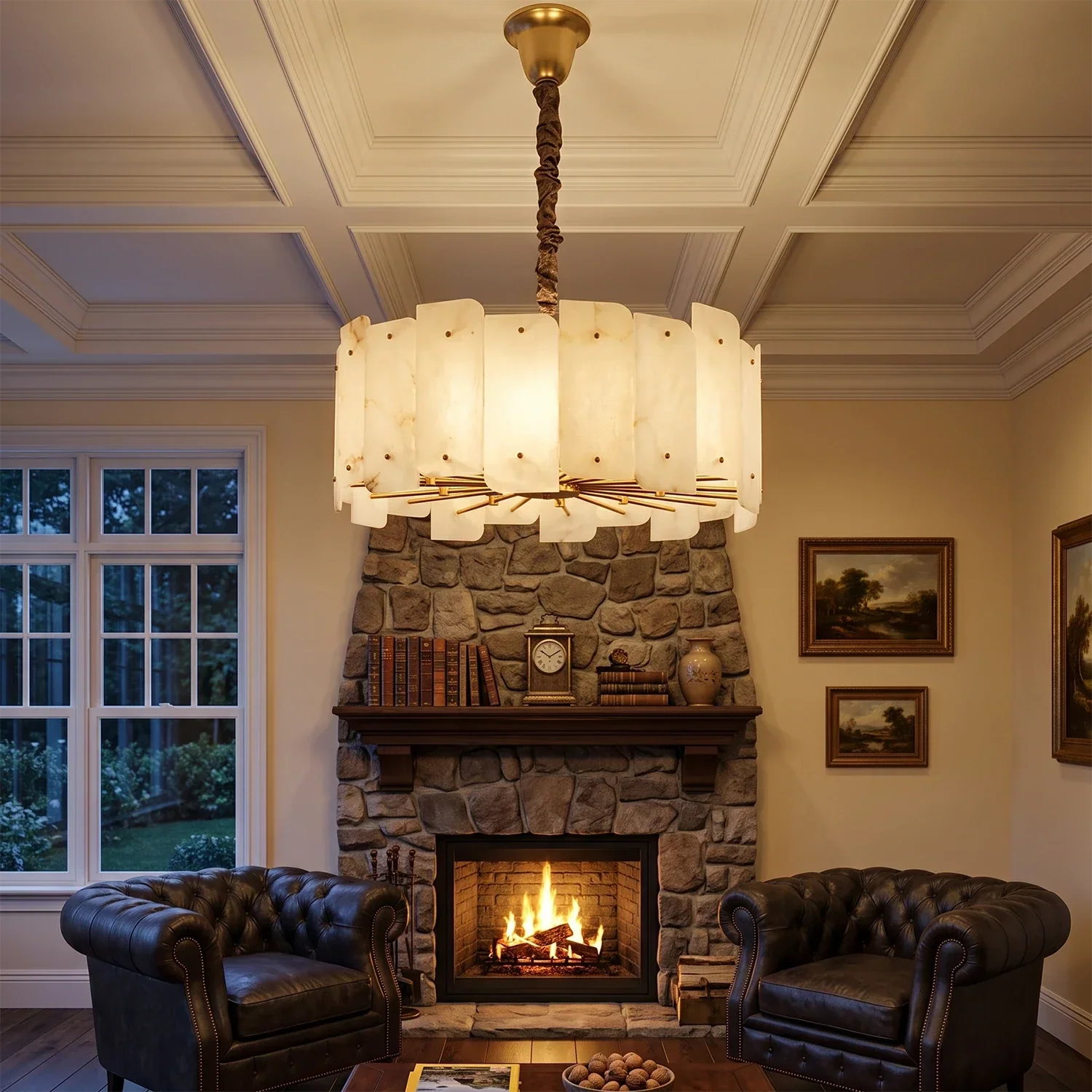 Rainer Shingled Alabaster Drum Chandelier | wildoxy