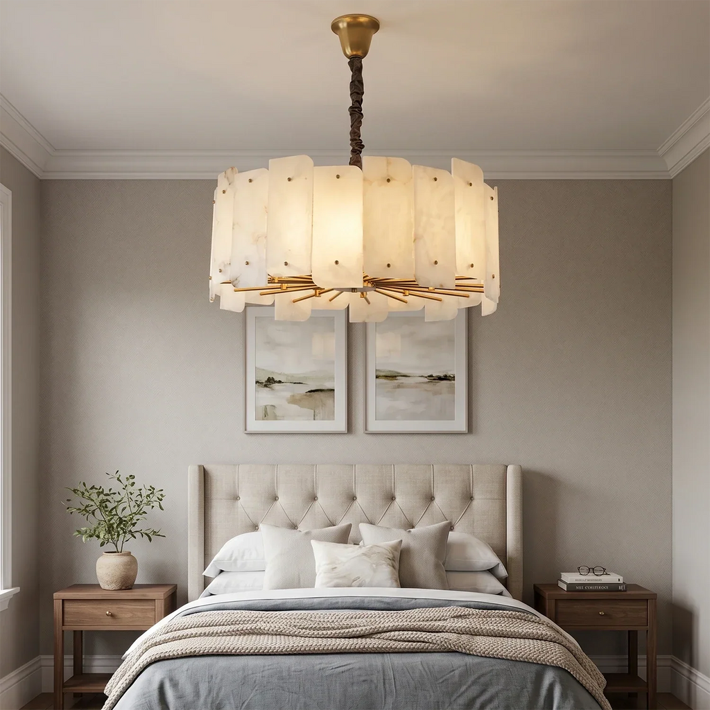 Rainer Shingled Alabaster Drum Chandelier | wildoxy