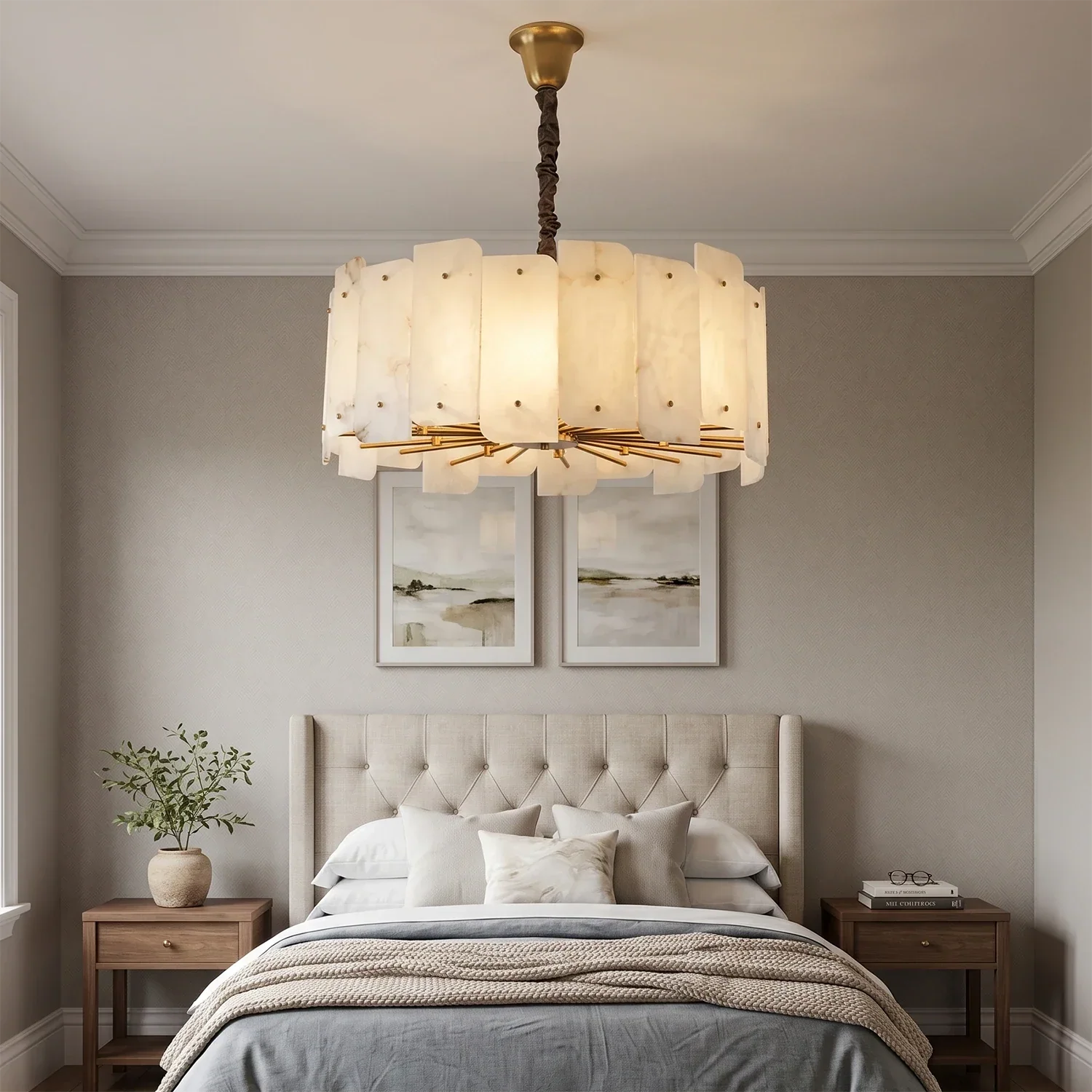 Rainer Shingled Alabaster Drum Chandelier | wildoxy