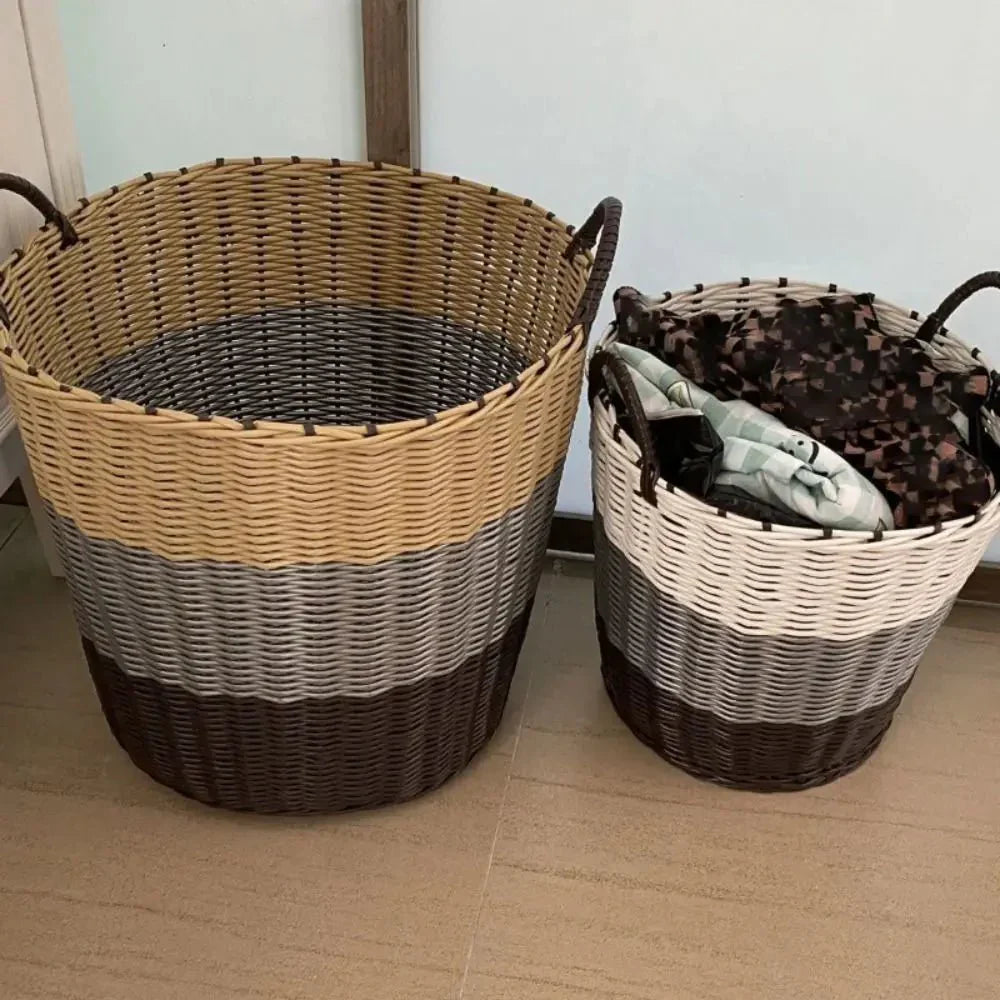 Baskely סל אחסון מתקפל בסגנון ראטן — אריגה דקורטיבית קלת משקל