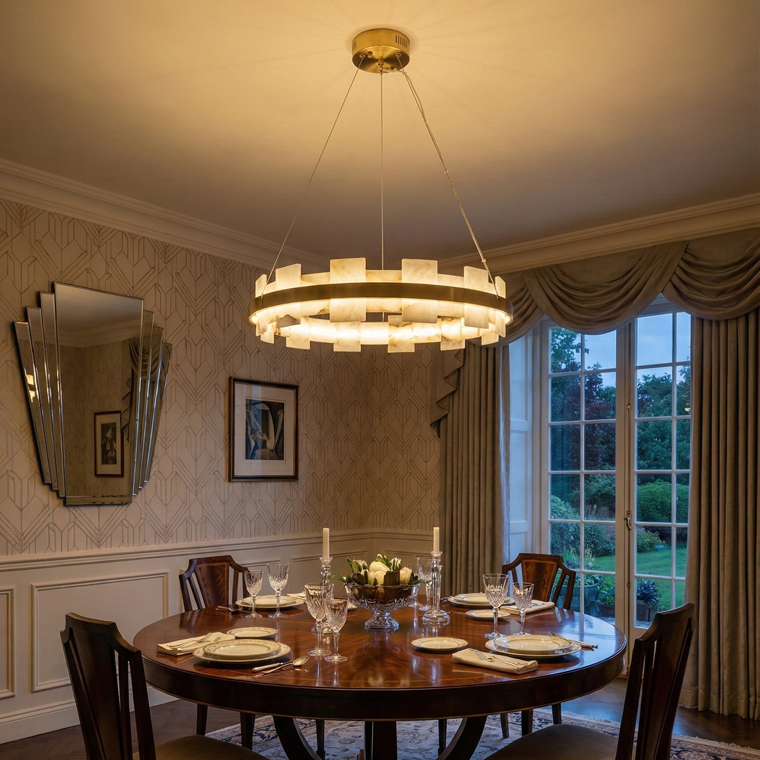 Rectangle Alabaster Annular Chandelier | wildoxy