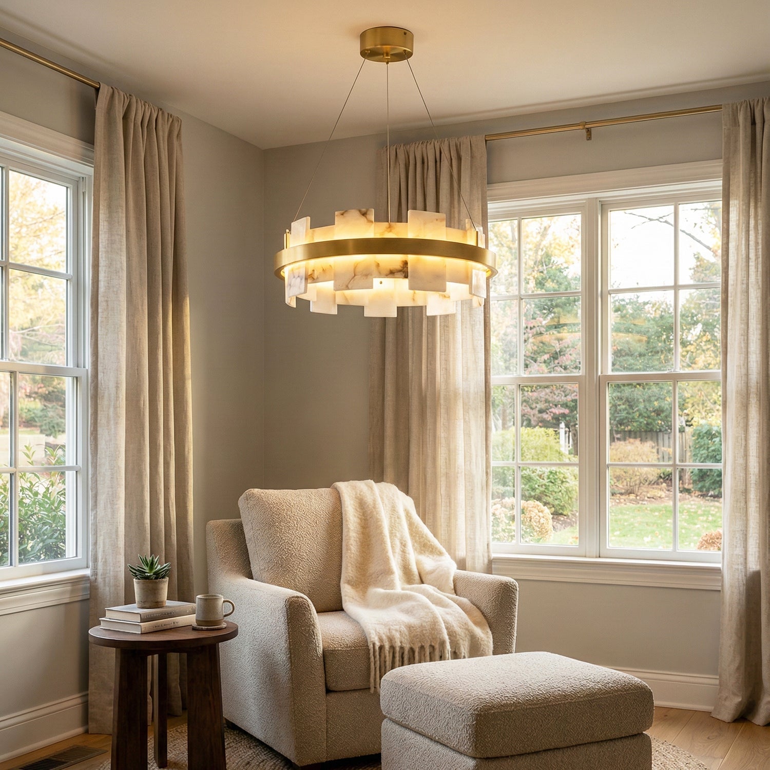 Rectangle Alabaster Annular Chandelier | wildoxy