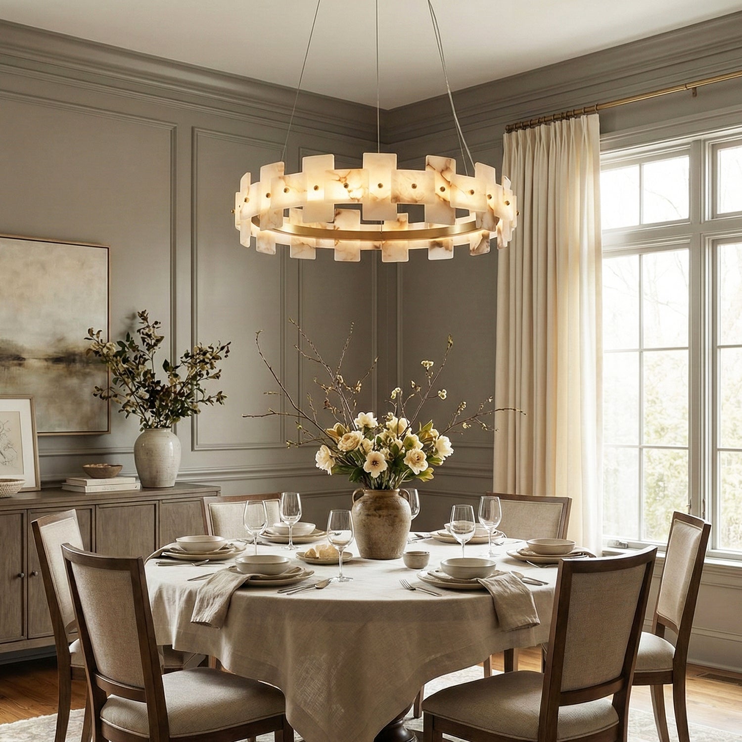 Rectangle Alabaster Annular Chandelier | wildoxy