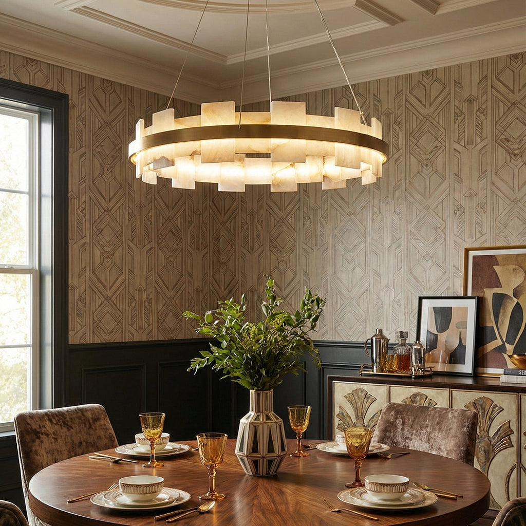 Rectangle Alabaster Annular Chandelier | wildoxy