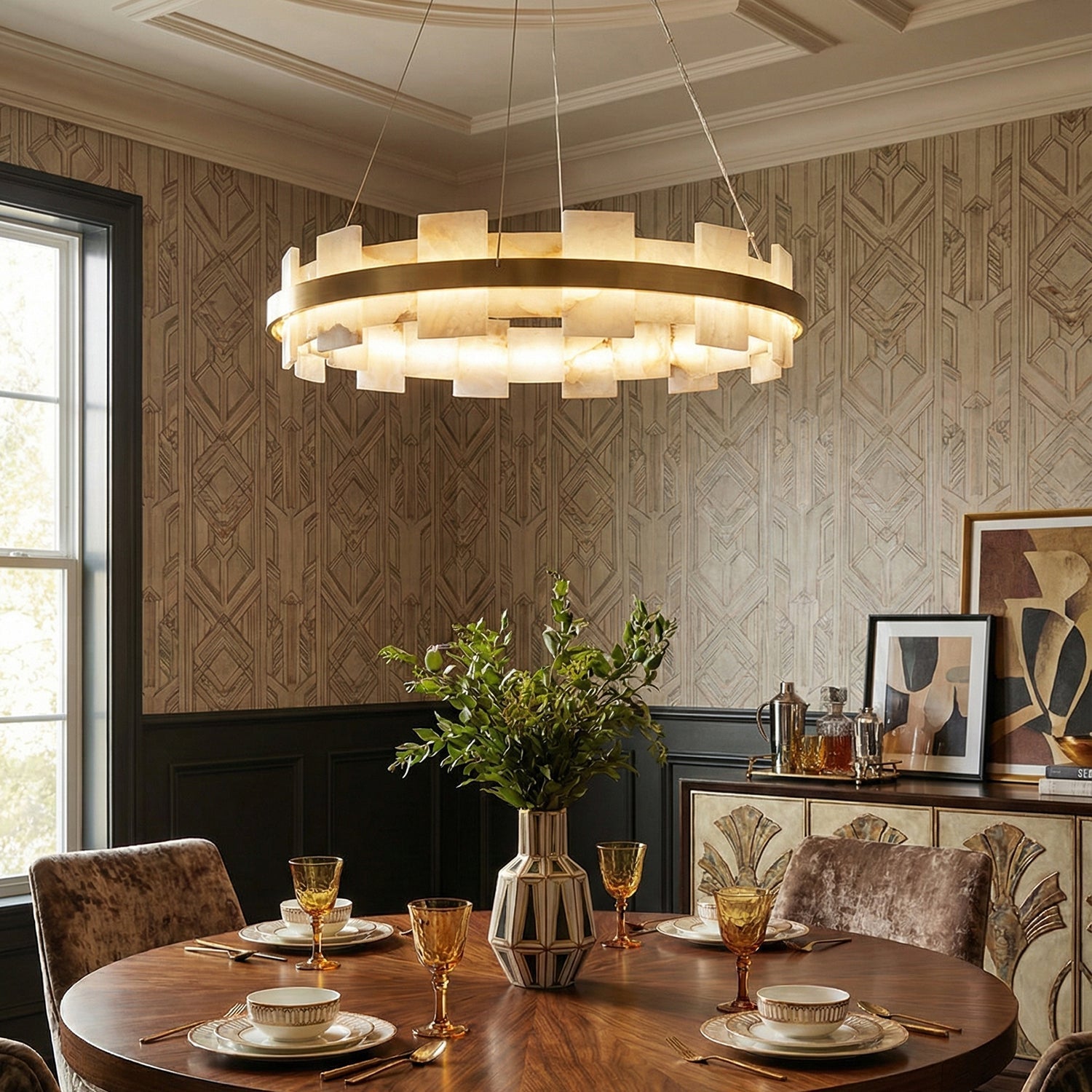 Rectangle Alabaster Annular Chandelier | wildoxy