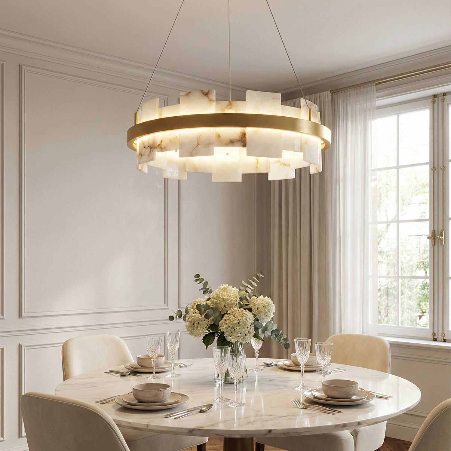 Rectangle Alabaster Annular Chandelier | wildoxy