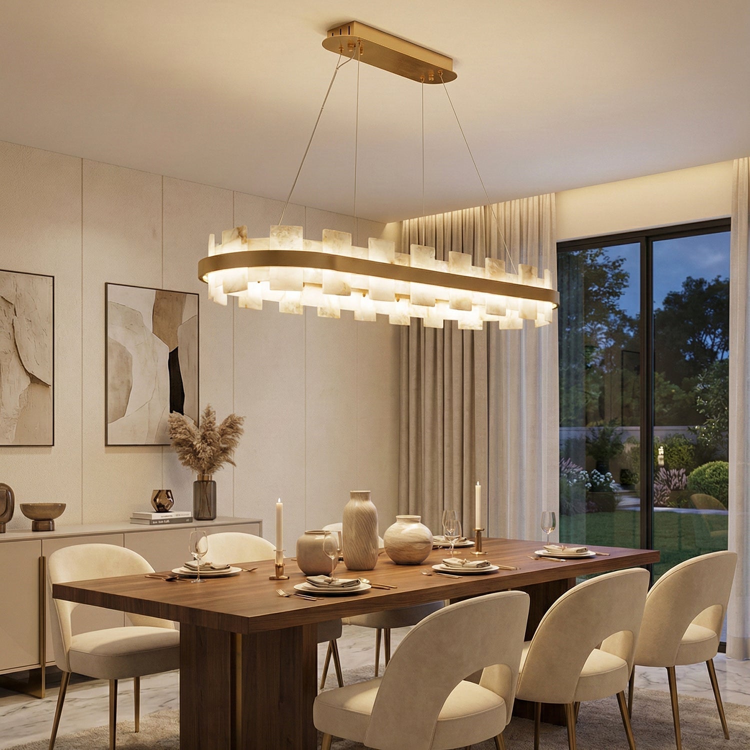 Rectangle Alabaster Annular Chandelier | wildoxy