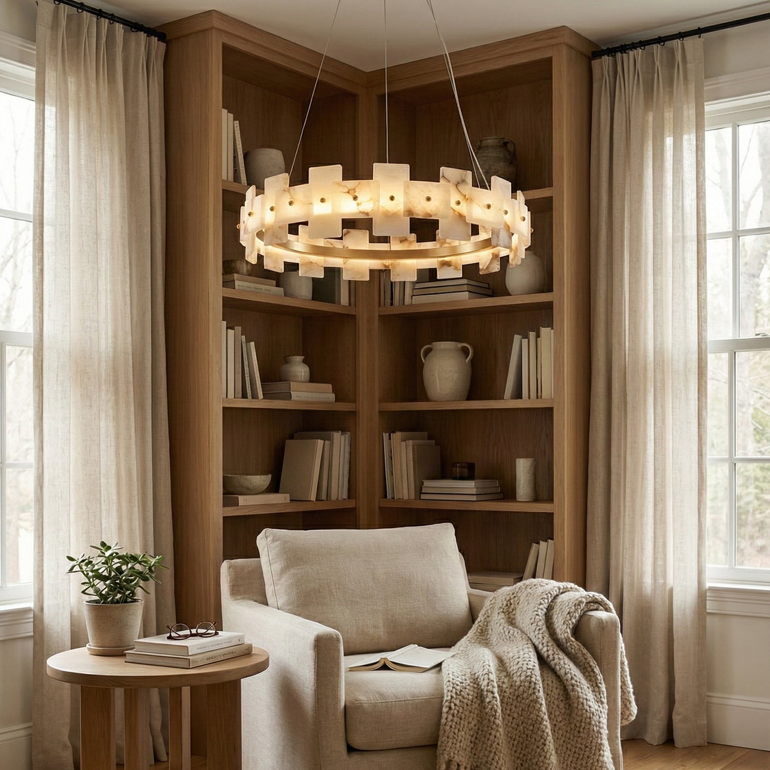 Rectangle Alabaster Annular Chandelier | wildoxy