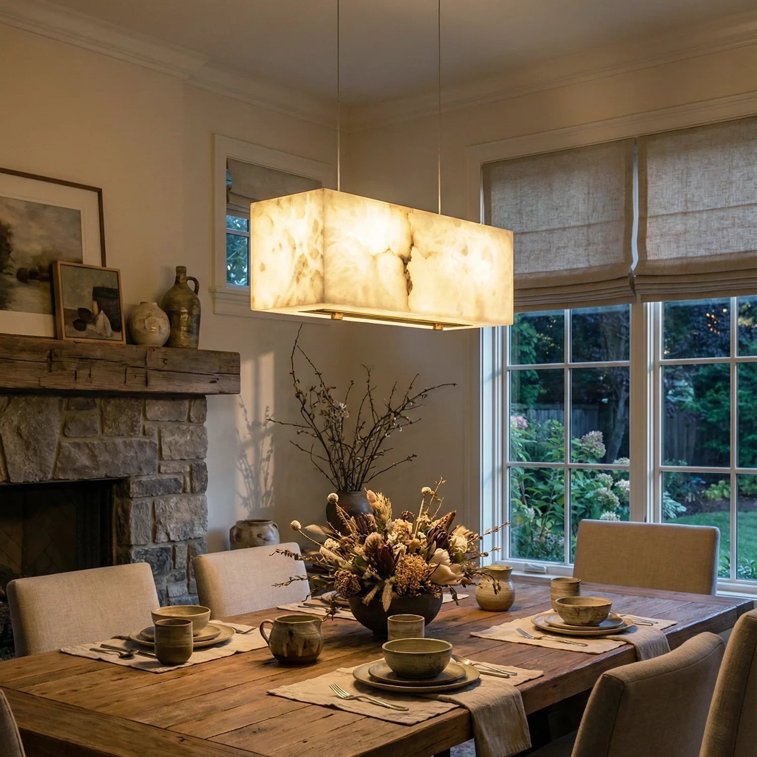 Rectangular Alabaster Box Shaped Pendant Lamp | wildoxy