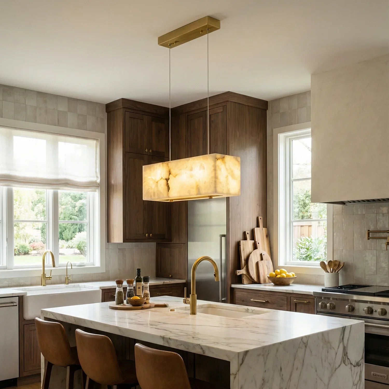 Rectangular Alabaster Box Shaped Pendant Lamp | wildoxy