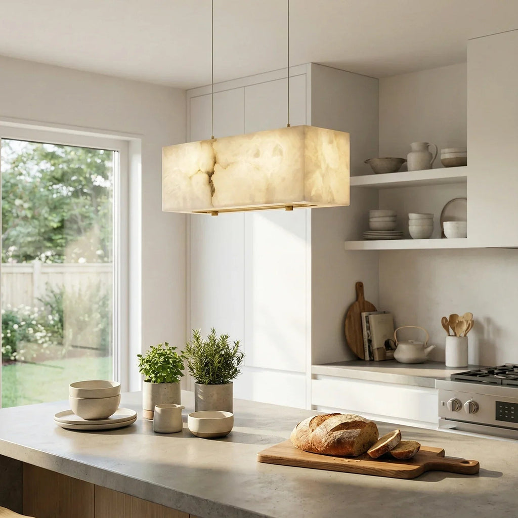 Rectangular Alabaster Box Shaped Pendant Lamp | wildoxy