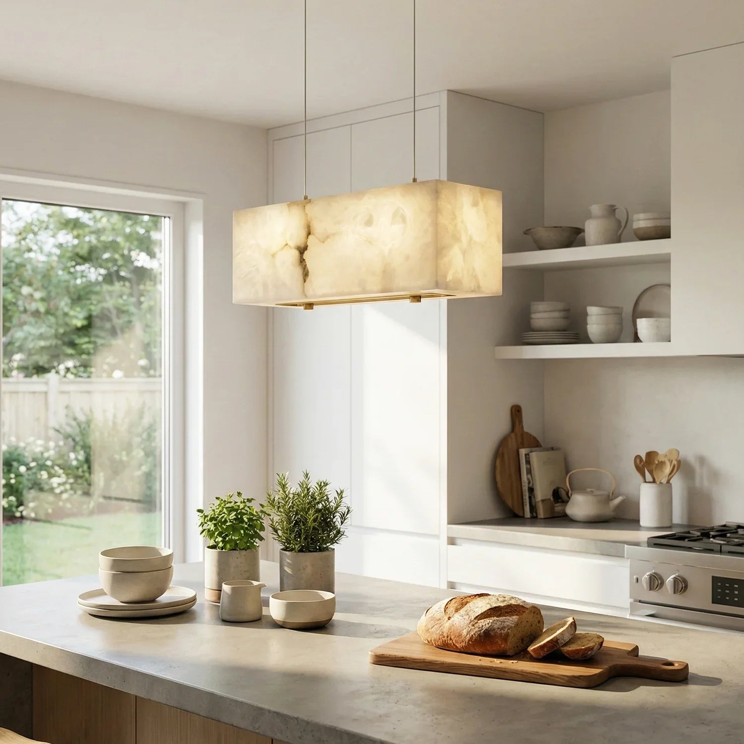 Rectangular Alabaster Box Shaped Pendant Lamp | wildoxy