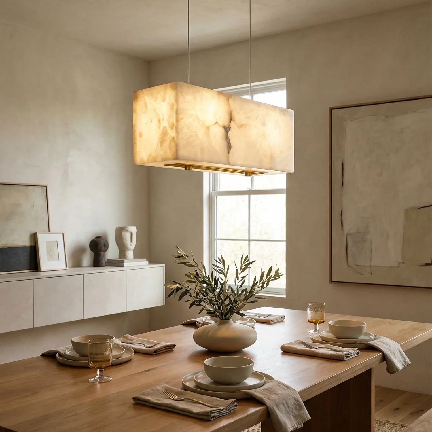 Rectangular Alabaster Box Shaped Pendant Lamp | wildoxy