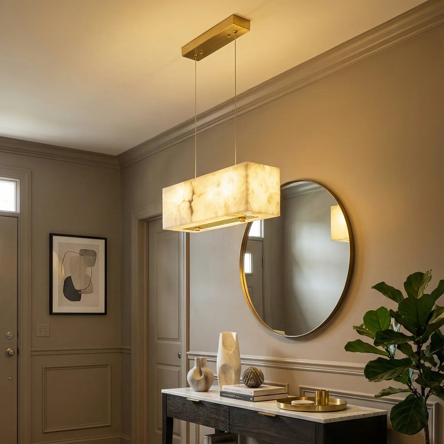 Rectangular Alabaster Box Shaped Pendant Lamp | wildoxy