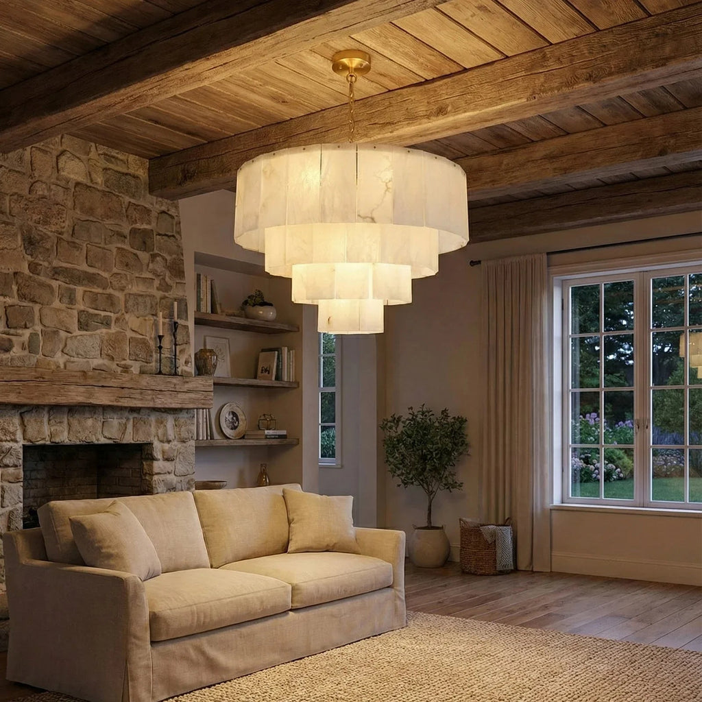 Rectangular Alabaster Multi Layered Round Chandelier | wildoxy