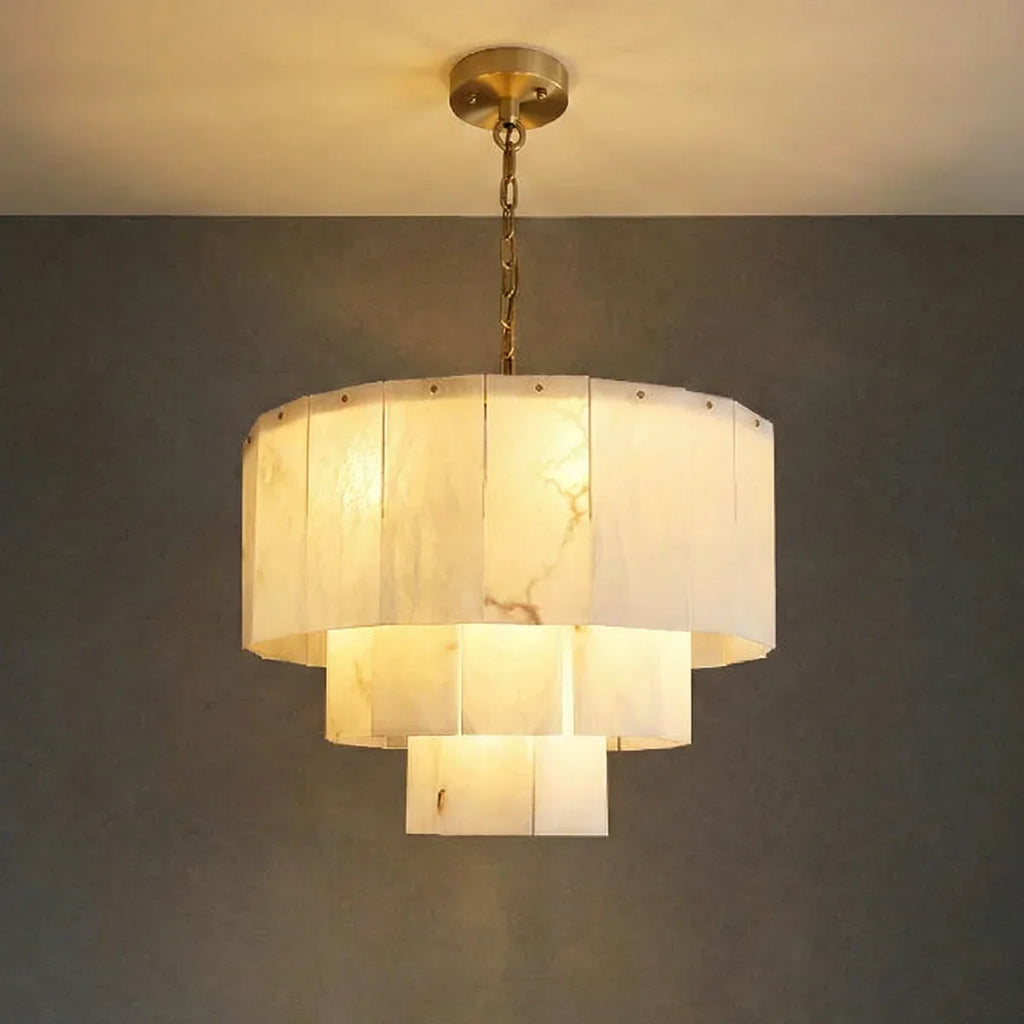 Rectangular Alabaster Multi Layered Round Chandelier | wildoxy