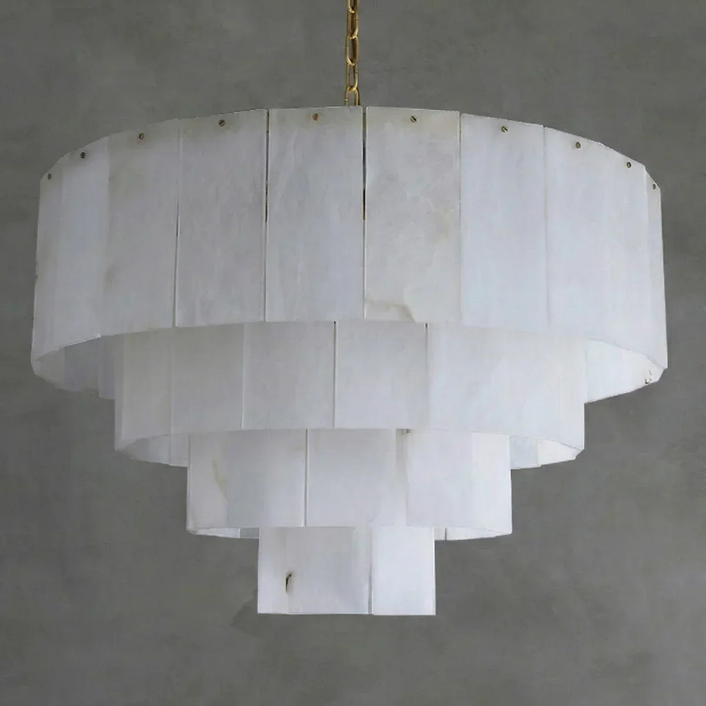 Rectangular Alabaster Multi Layered Round Chandelier | wildoxy