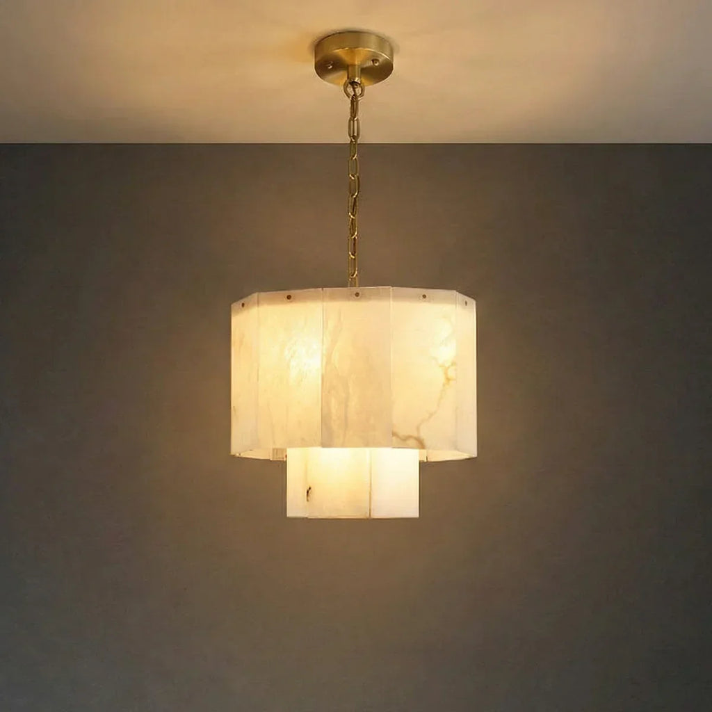 Rectangular Alabaster Multi Layered Round Chandelier | wildoxy