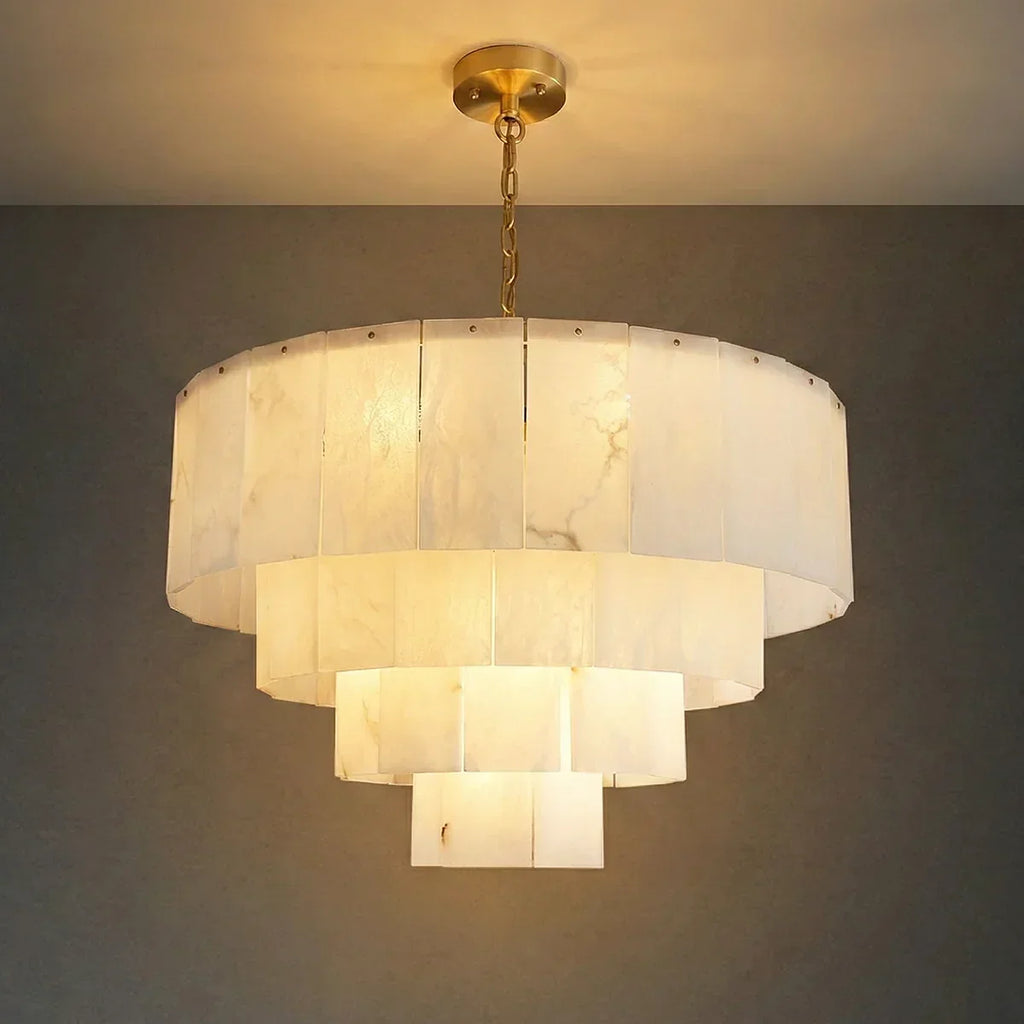 Rectangular Alabaster Multi Layered Round Chandelier | wildoxy
