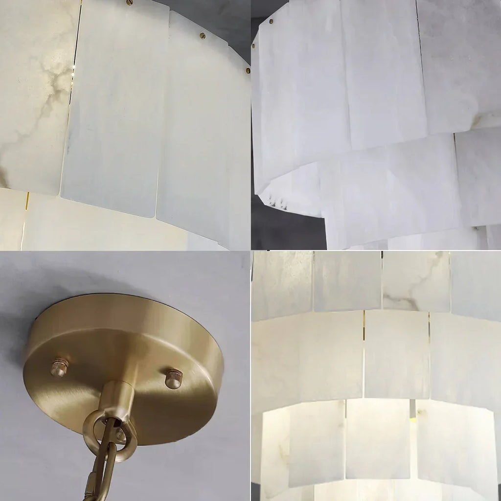 Rectangular Alabaster Multi Layered Round Chandelier | wildoxy