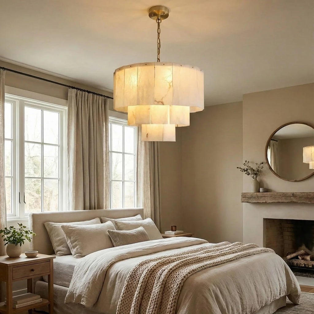 Rectangular Alabaster Multi Layered Round Chandelier | wildoxy