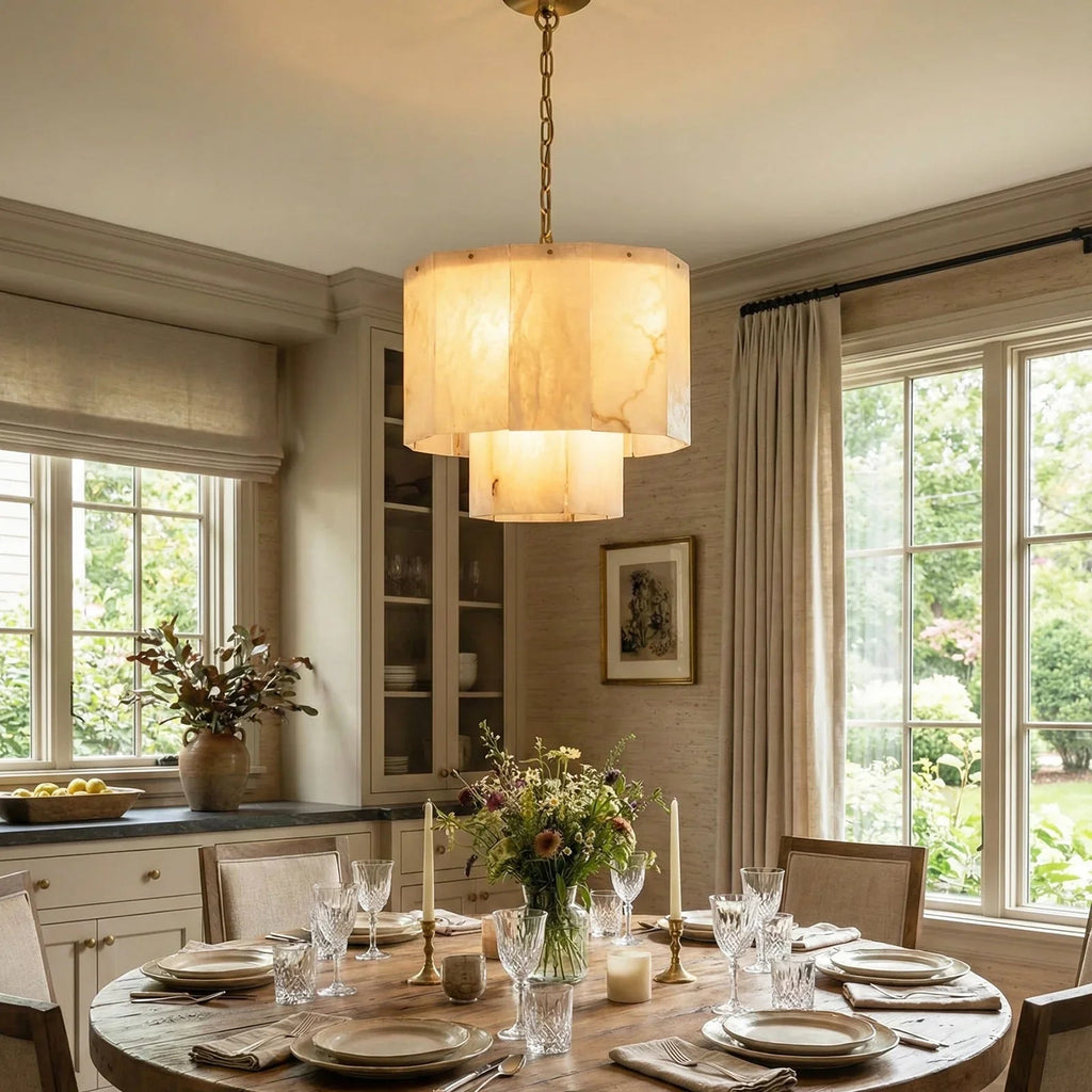 Rectangular Alabaster Multi Layered Round Chandelier | wildoxy