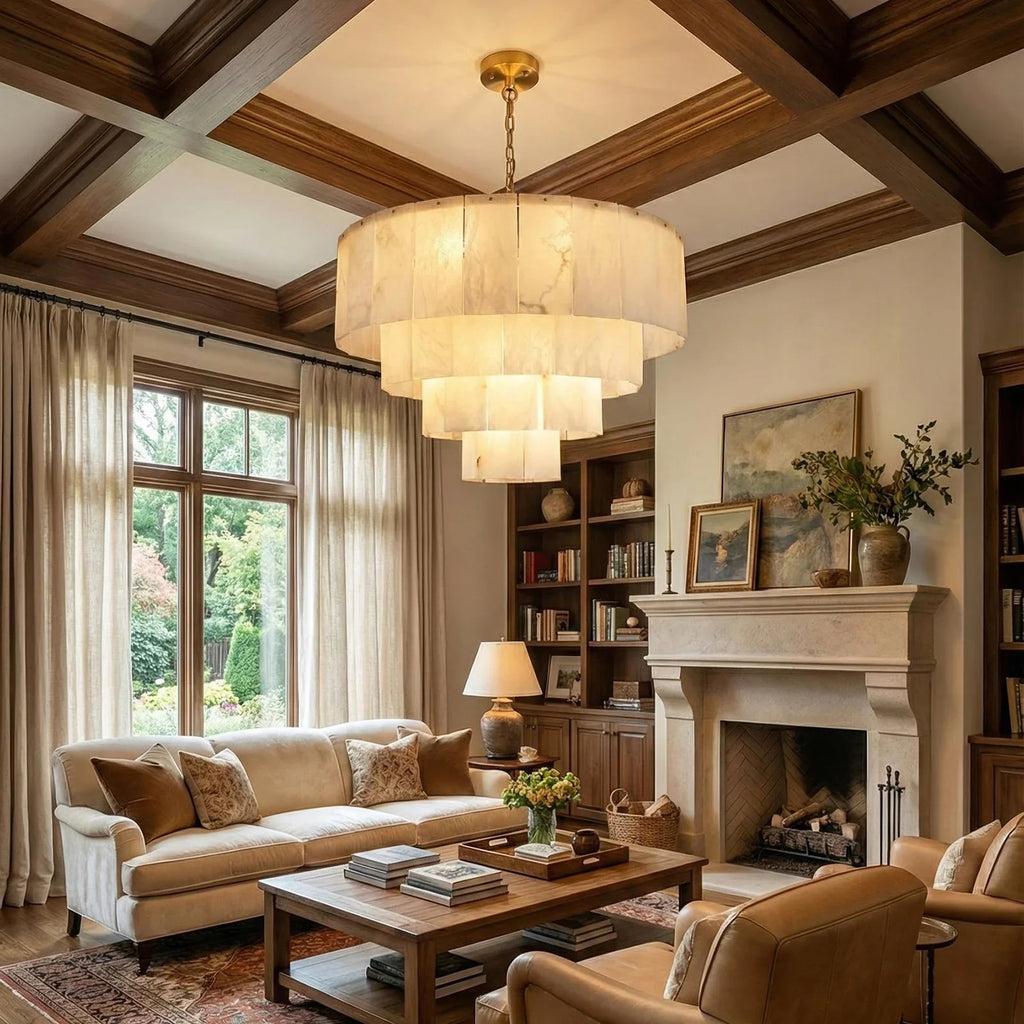 Rectangular Alabaster Multi Layered Round Chandelier | wildoxy