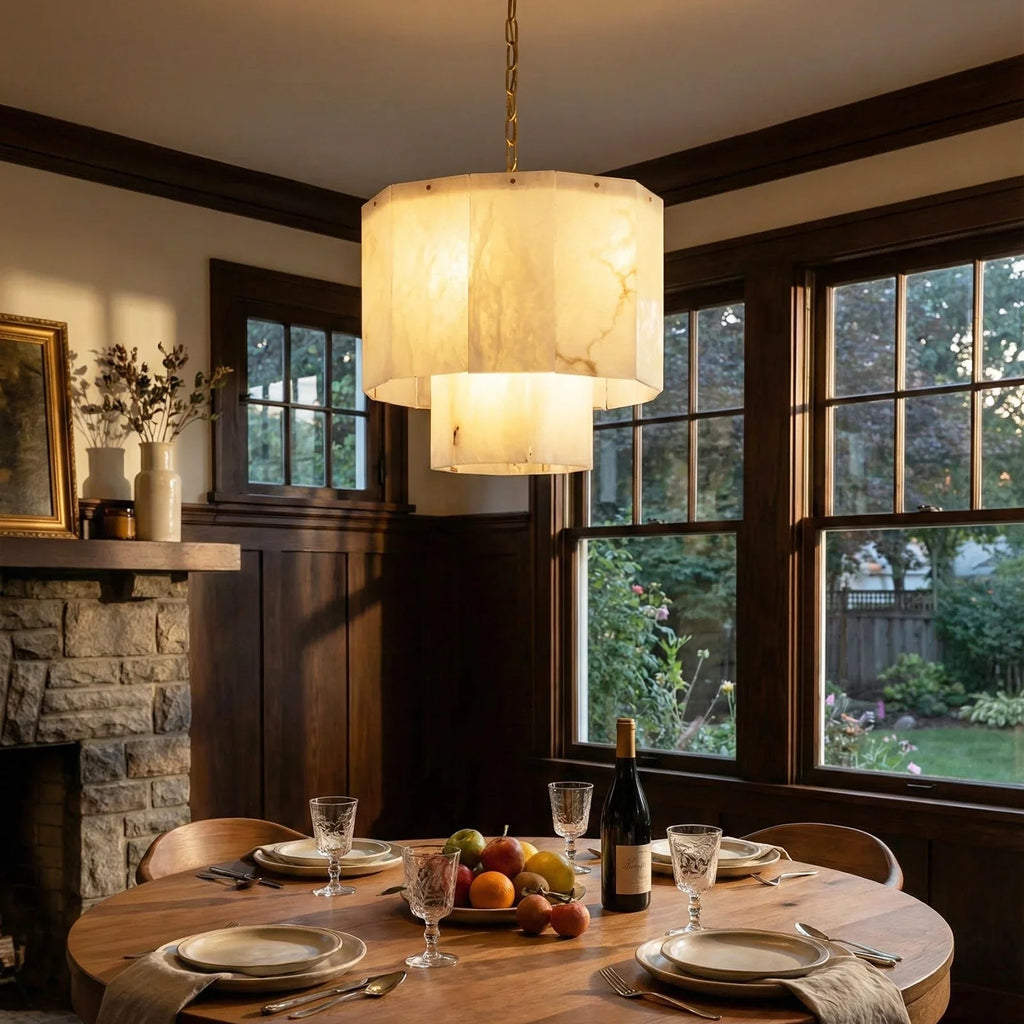 Rectangular Alabaster Multi Layered Round Chandelier | wildoxy