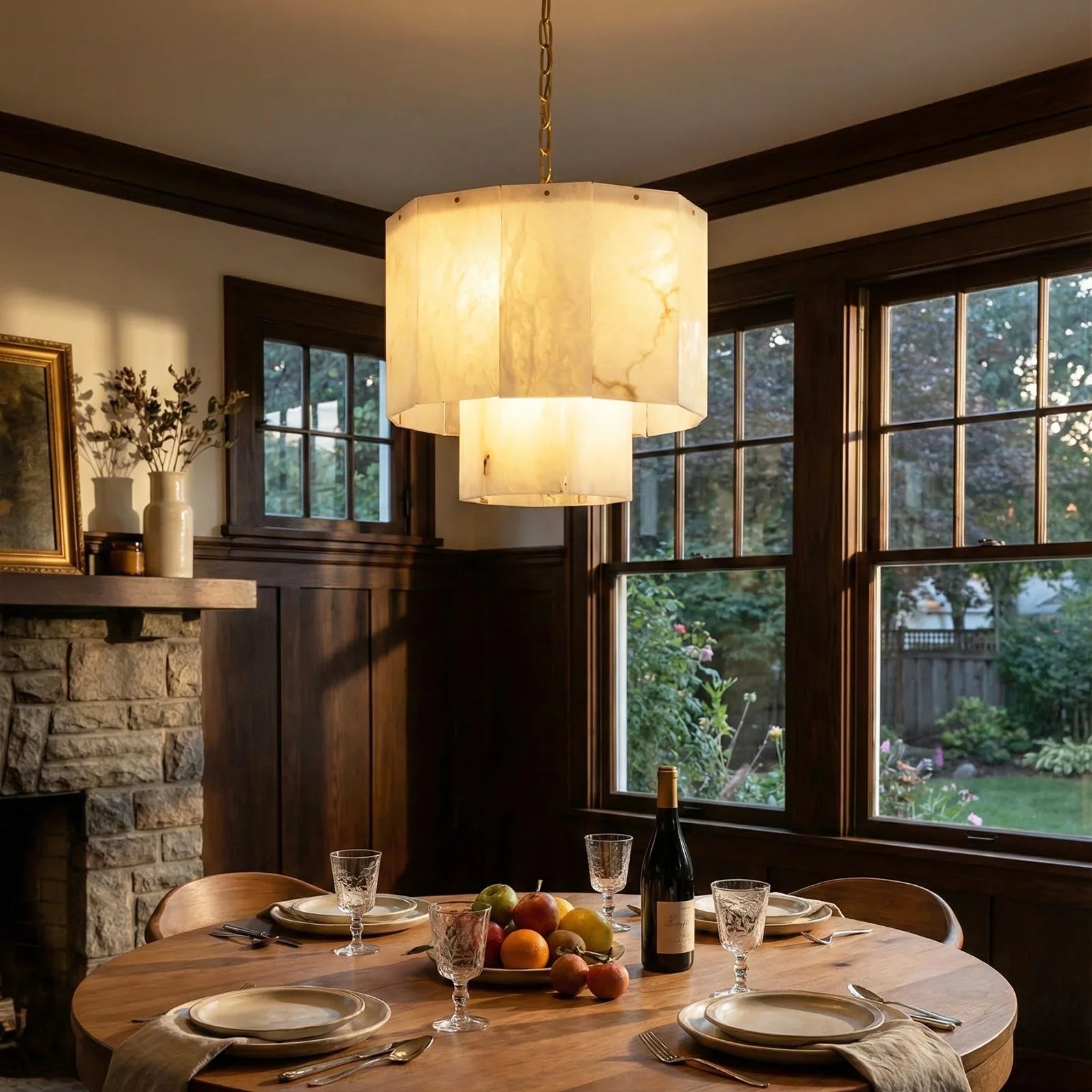 Rectangular Alabaster Multi Layered Round Chandelier | wildoxy