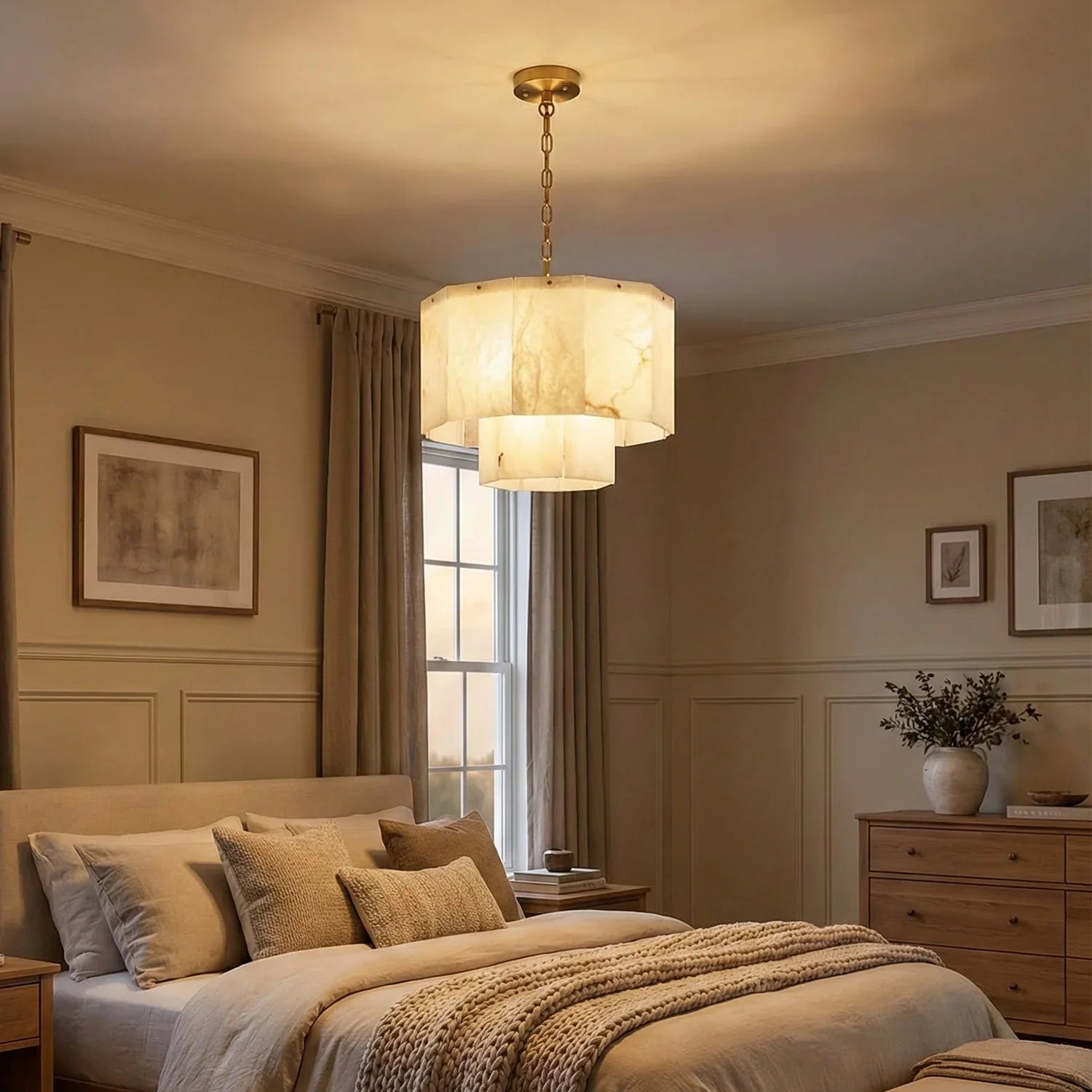 Rectangular Alabaster Multi Layered Round Chandelier | wildoxy