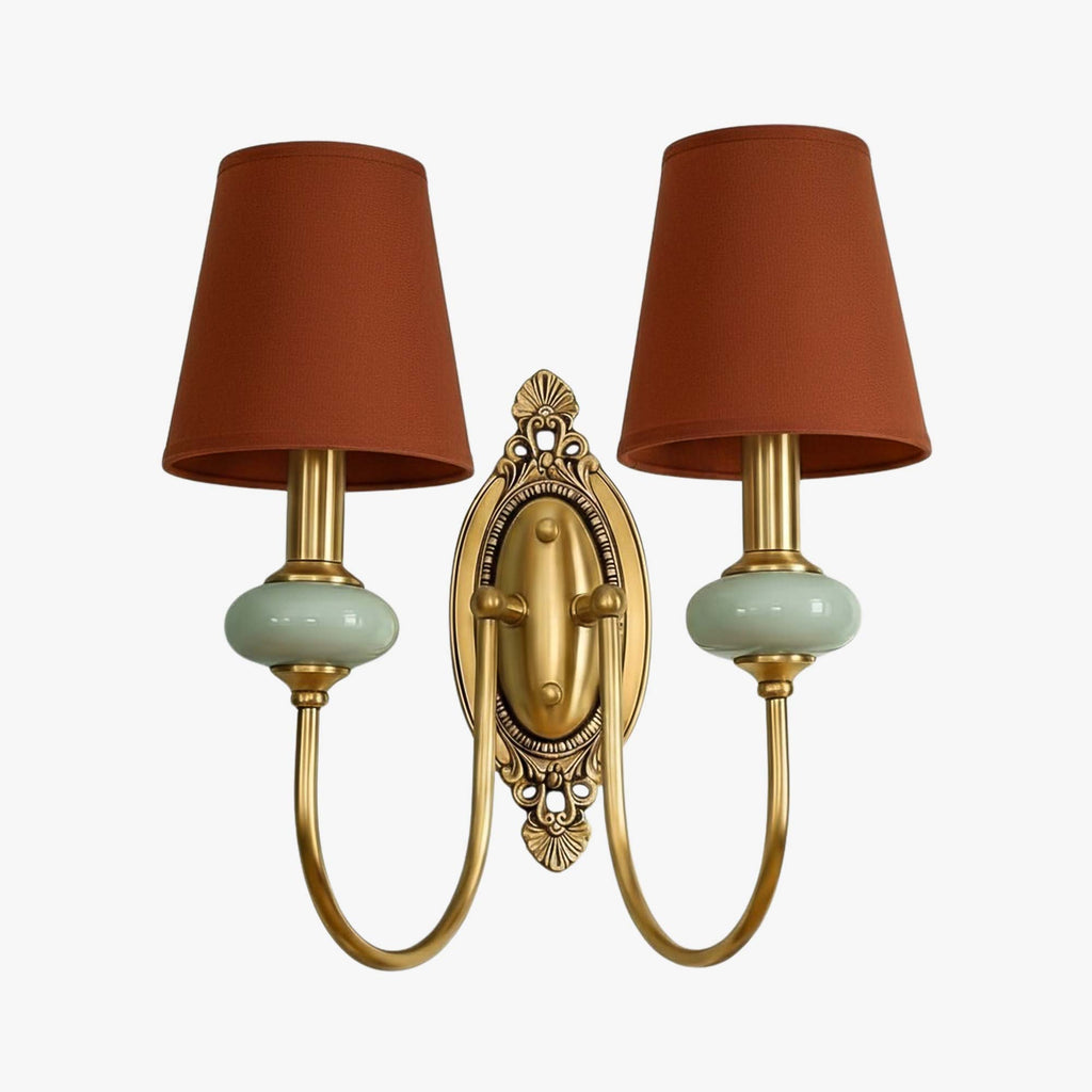 Keramische wandlamp met stoffen kap, 1 of 2 E27-lampen