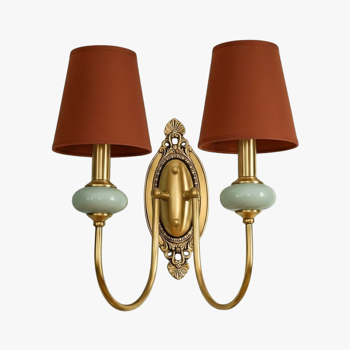 Keramische wandlamp met stoffen kap, 1 of 2 E27-lampen