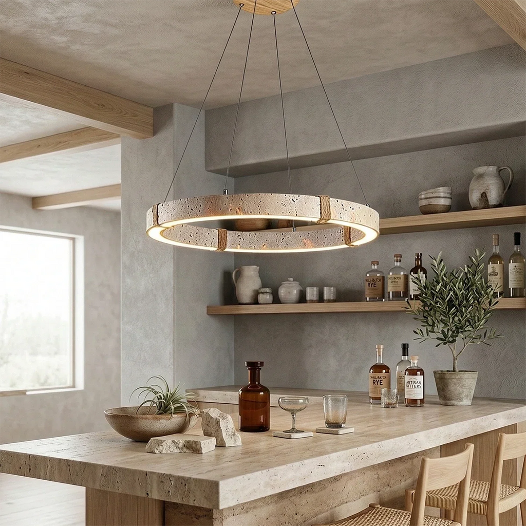 Ringor Minimalist Round Travertine Chandelier | wildoxy