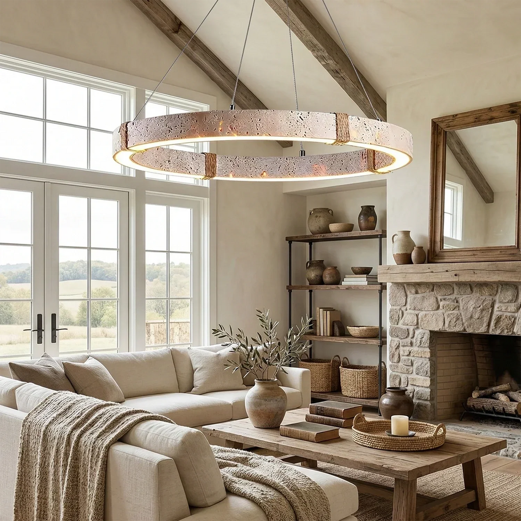 Ringor Minimalist Round Travertine Chandelier | wildoxy