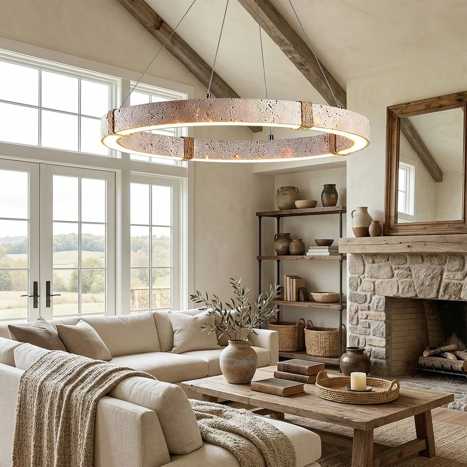 Ringor Minimalist Round Travertine Chandelier | wildoxy