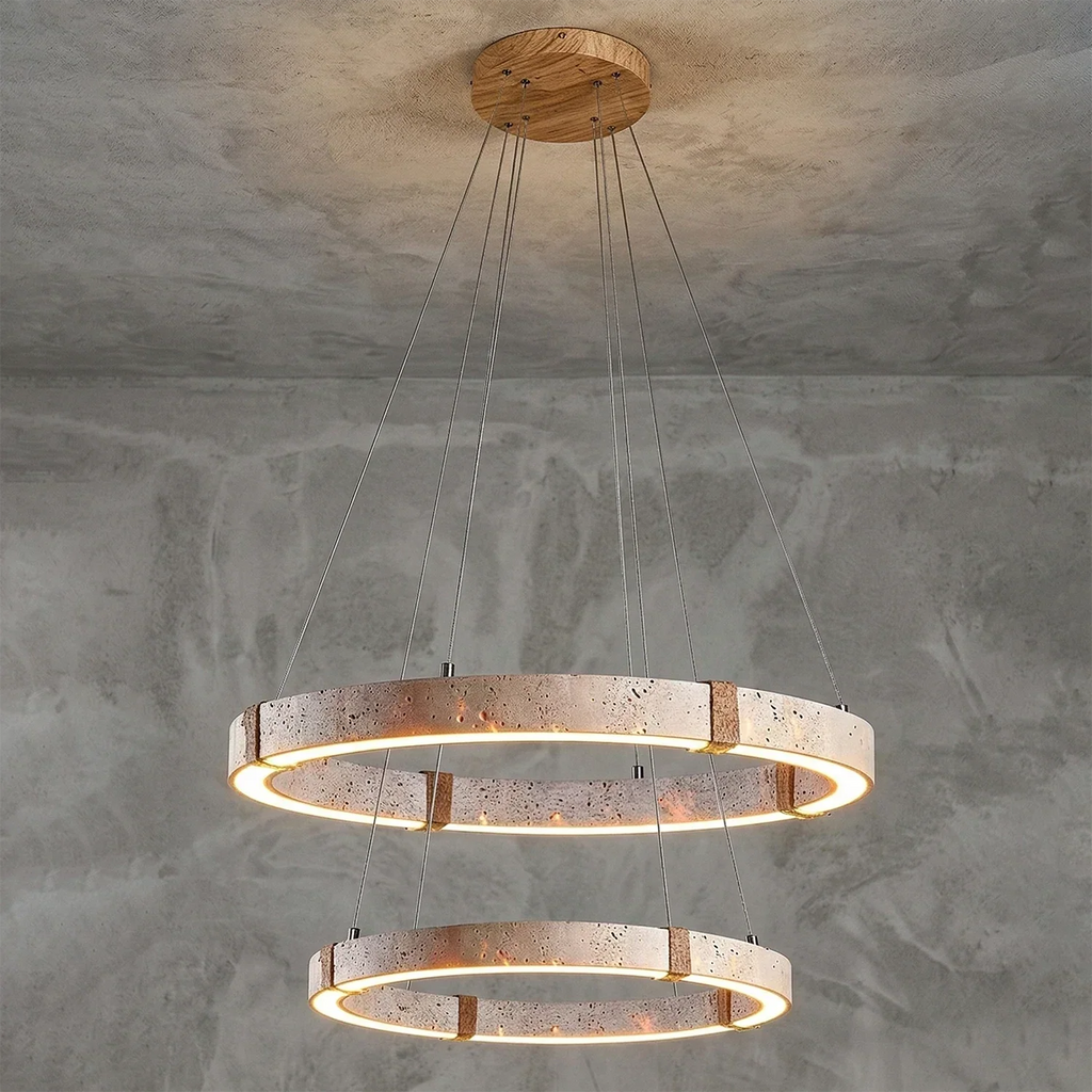 Ringor Minimalist Round Travertine Chandelier | wildoxy