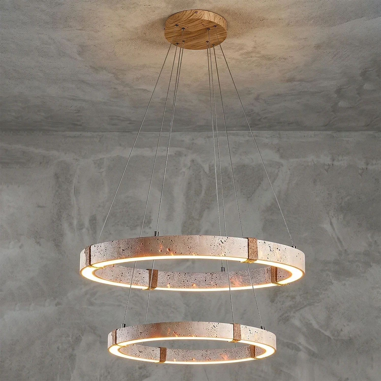 Ringor Minimalist Round Travertine Chandelier | wildoxy