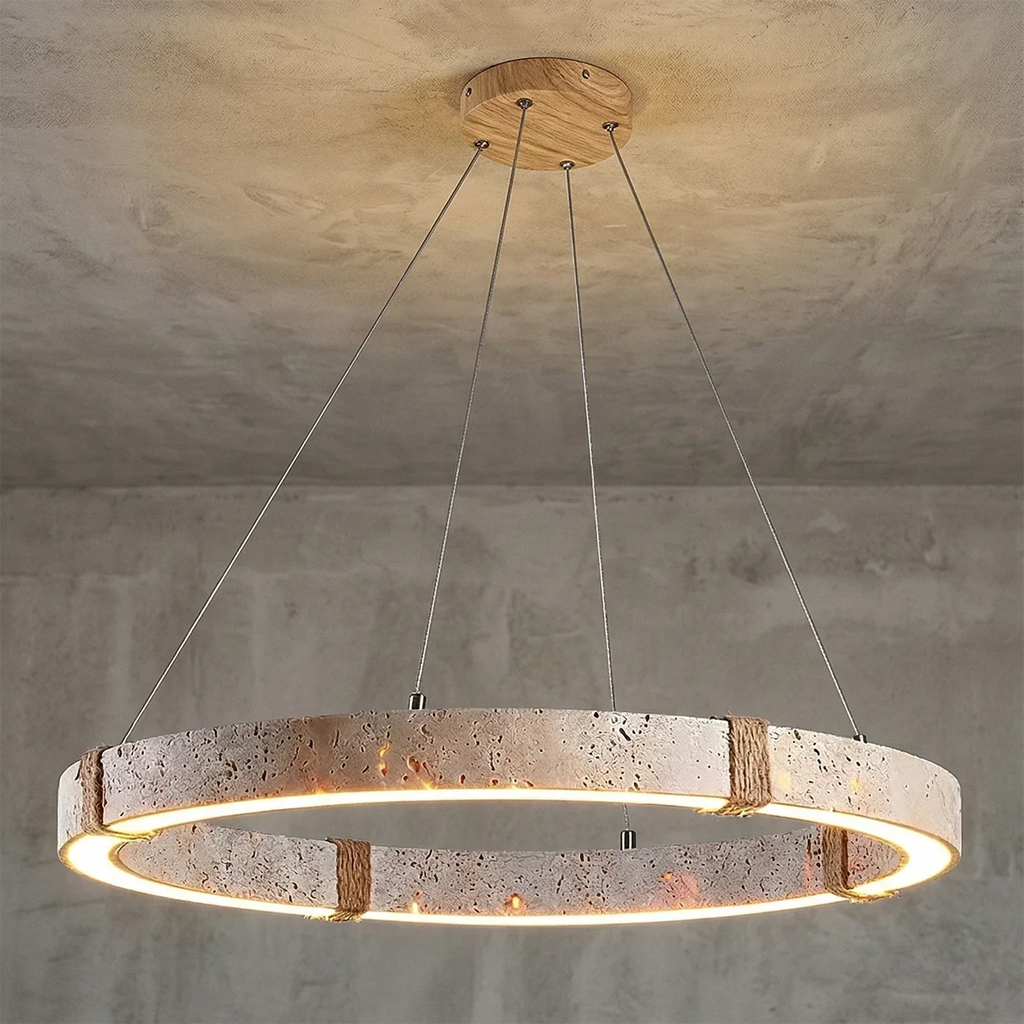Ringor Minimalist Round Travertine Chandelier | wildoxy