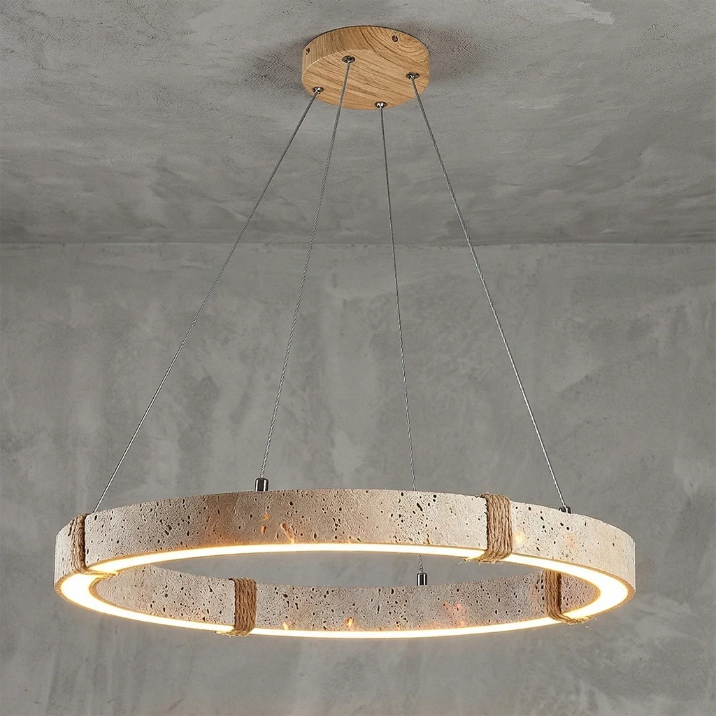 Ringor Minimalist Round Travertine Chandelier | wildoxy