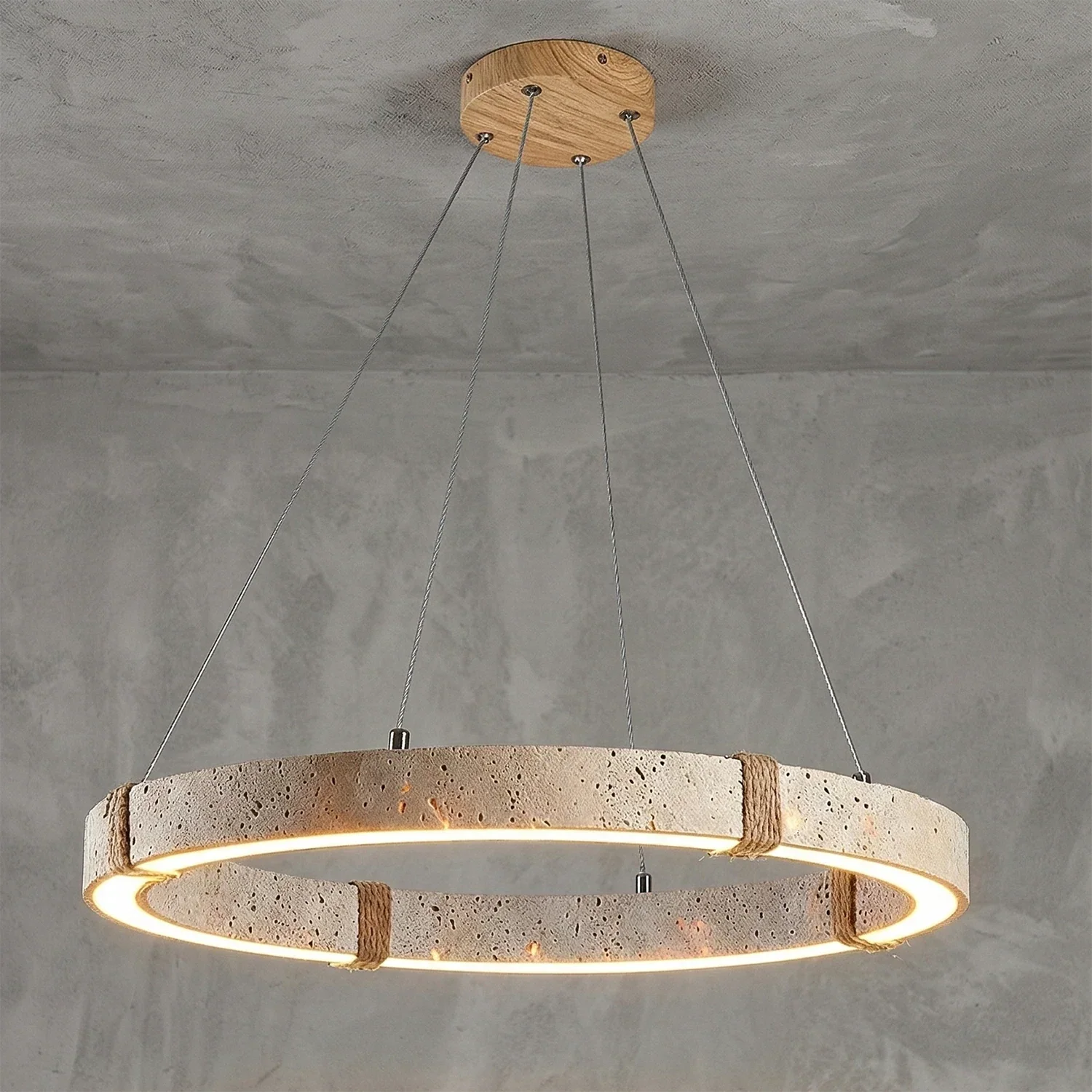 Ringor Minimalist Round Travertine Chandelier | wildoxy