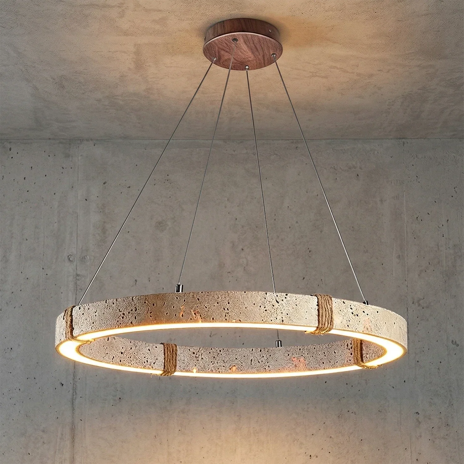 Ringor Minimalist Round Travertine Chandelier | wildoxy