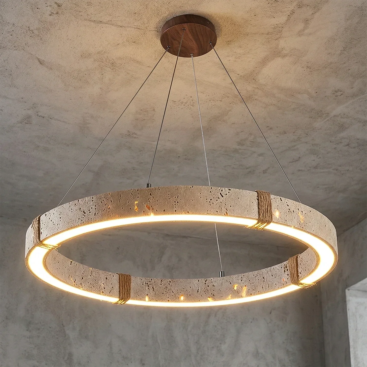 Ringor Minimalist Round Travertine Chandelier | wildoxy